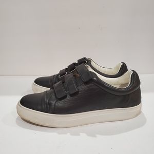 Rachel Zoe womens black sneakers 9.5 black leather white sole velcro sneaker